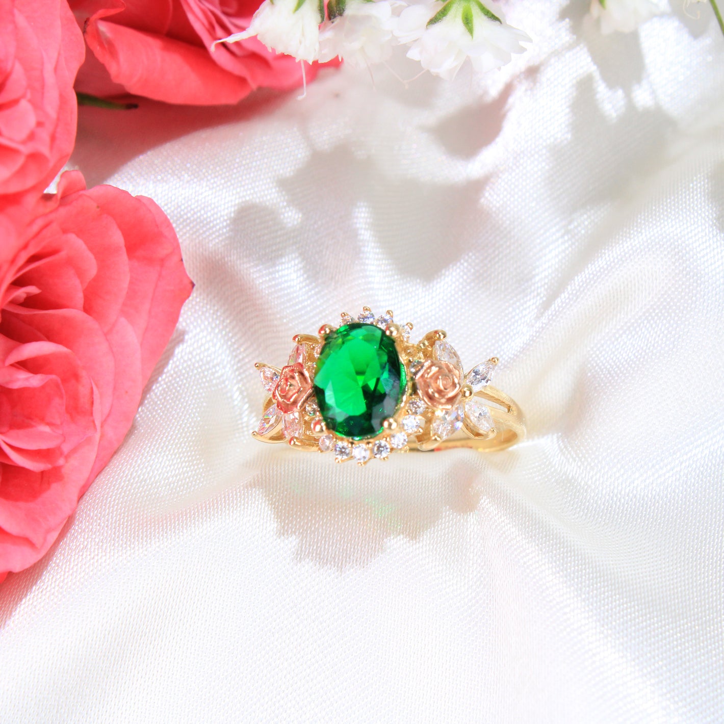 14K Yellow Gold Green CZ Ring