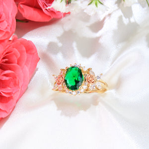 14K Yellow Gold Green CZ Ring