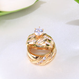 14K Yellow Gold CZ Wedding Trio Set Rings
