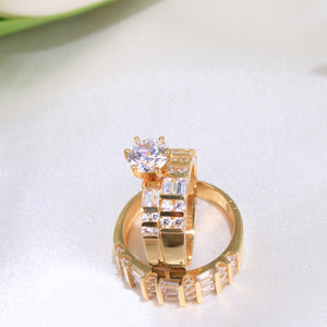 14K Yellow Gold CZ Wedding Trio Set Rings