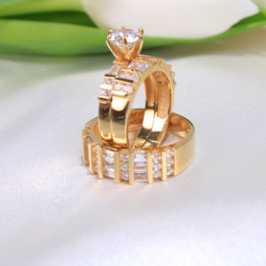 14K Yellow Gold CZ Wedding Trio Set Rings