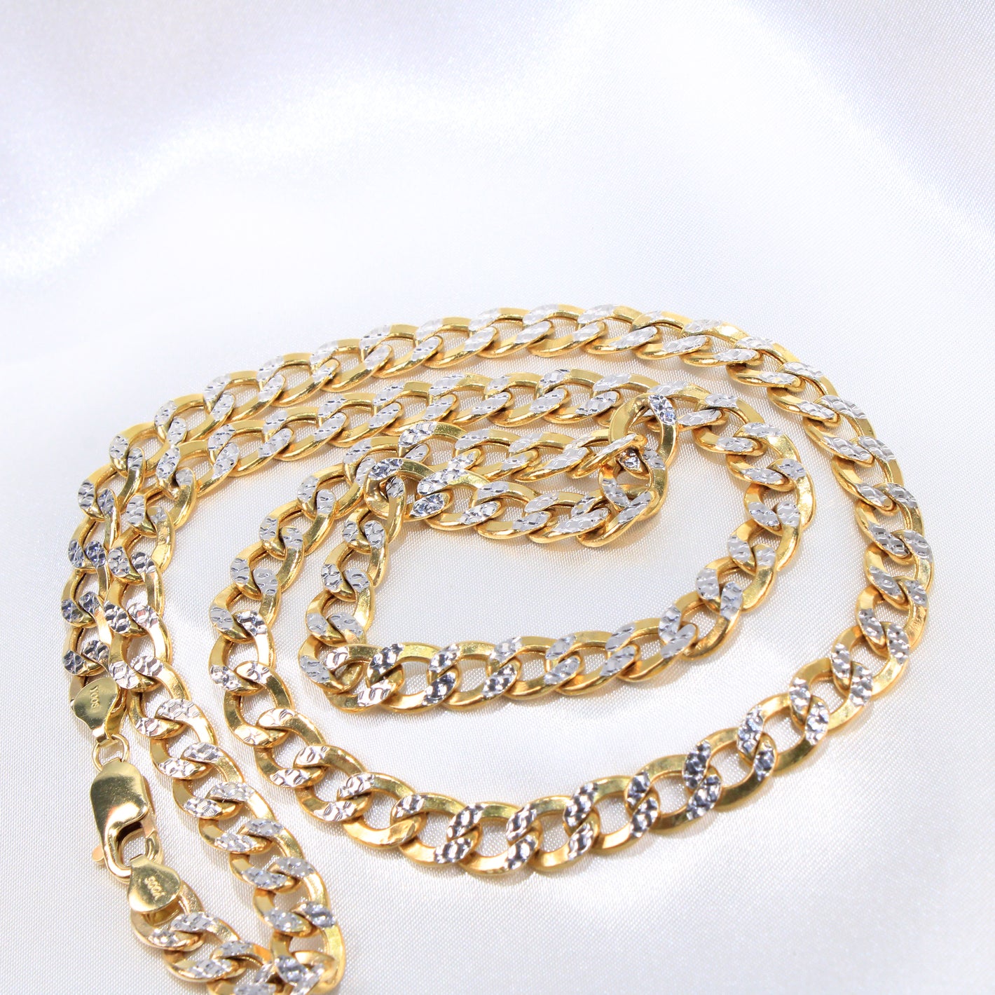 14K Yellow Gold 2tone Hollow Cuban Link Chain 8mm 26in