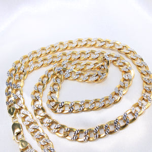 14K Yellow Gold 2tone Hollow Cuban Link Chain 8mm 26in