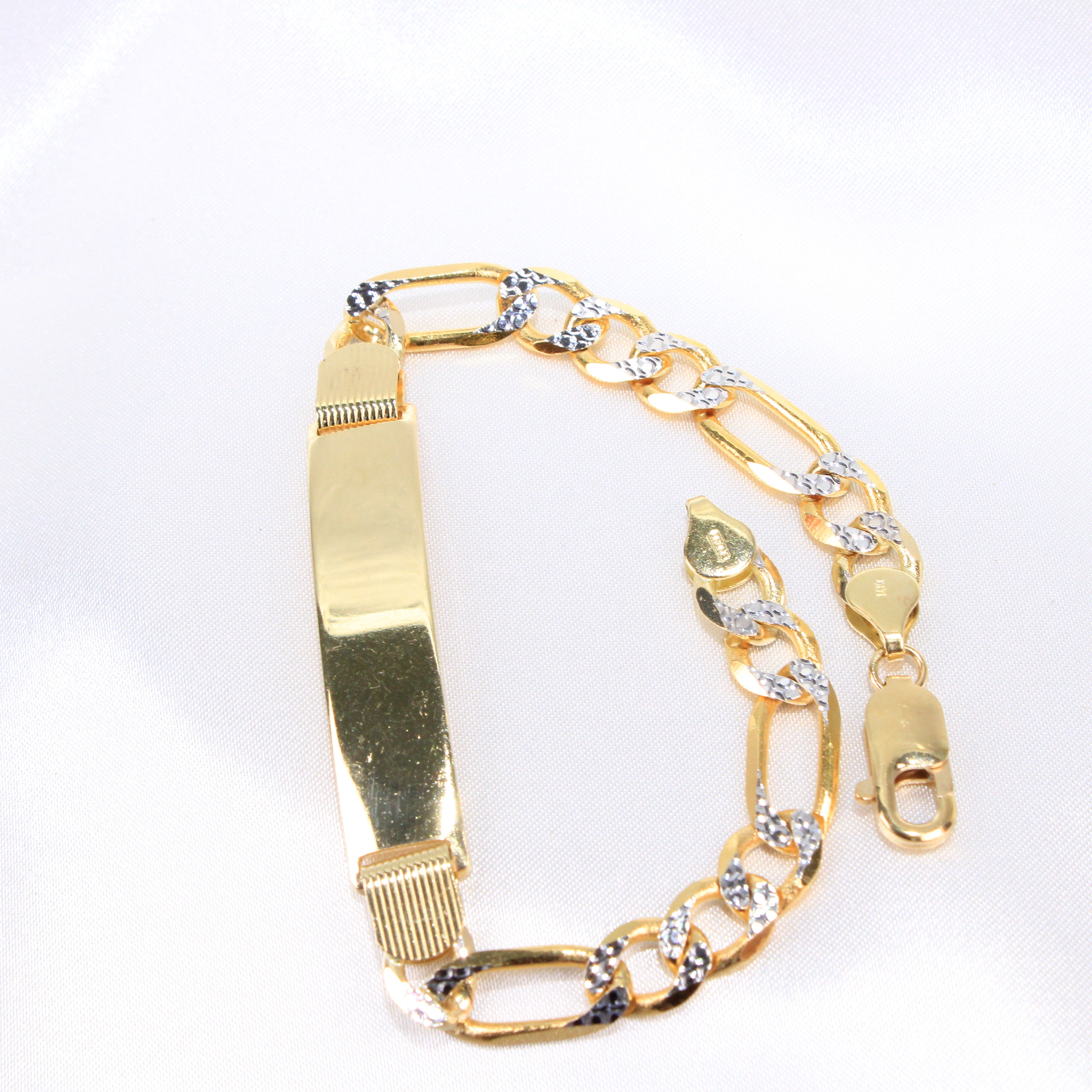 14K Gold Hollow Figaro ID Link Bracelet 8.5