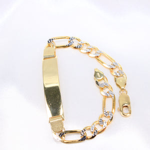 14K Gold Hollow Figaro ID Link Bracelet 8.5"