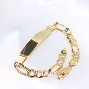 14K Gold Hollow Figaro ID Link Bracelet 8.5"