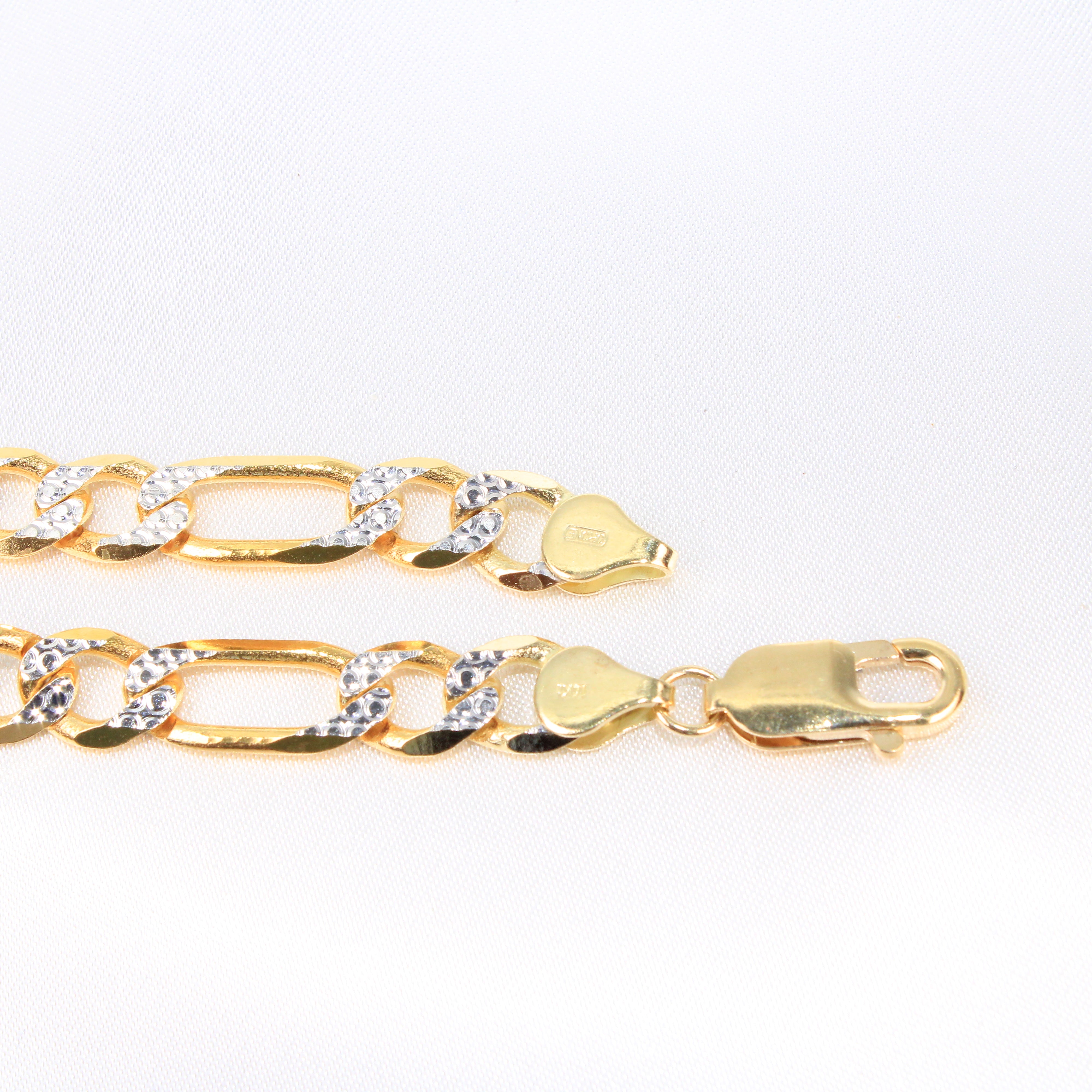 14K Gold Hollow Figaro ID Link Bracelet 8.5