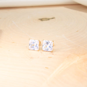 14K Yellow Gold Square CZ Earrings