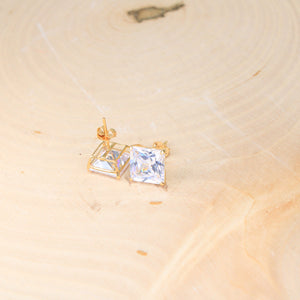 14K Yellow Gold Square CZ Earrings