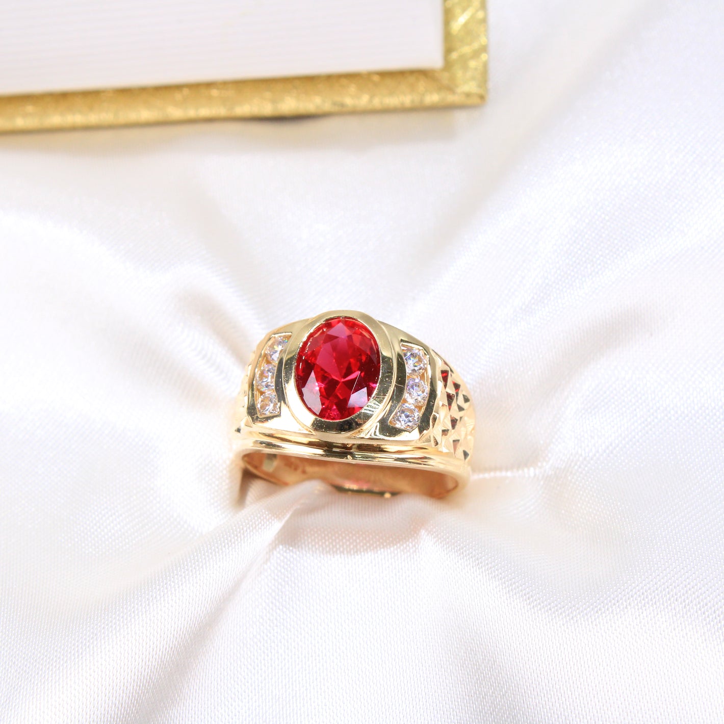 14K Yellow Gold CZ Men's Ring