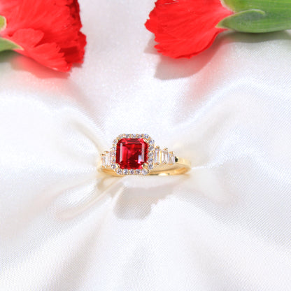 14K Yellow Gold Red CZ Ring
