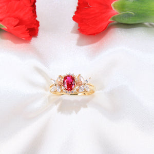 14K Yellow Gold Red CZ Ring