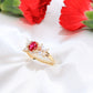 14K Yellow Gold Red CZ Ring