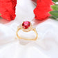14K Yellow Gold Red CZ Ring