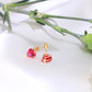 14K Yellow Gold Red CZ Heart Earrings