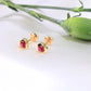 14K Yellow Gold Red CZ Heart Earrings