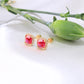 14K Yellow Gold Red And White CZ Earrings