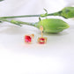 14K Yellow Gold Red And White CZ Earrings