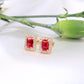 14K Yellow Gold Red CZ Earrings