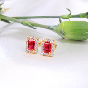 14K Yellow Gold Red CZ Earrings