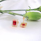 14K Yellow Gold Red CZ Earrings
