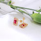 14K Yellow Gold Red CZ Earrings