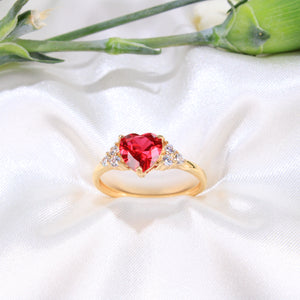 14K Yellow Gold Red Heart CZ Ring