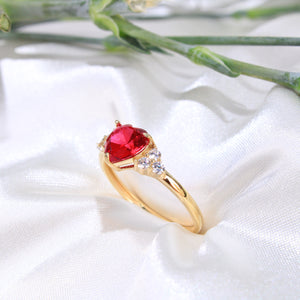 14K Yellow Gold Red Heart CZ Ring