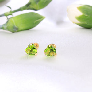 14K Yellow Gold Green CZ Heart Earrings
