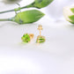 14K Yellow Gold Green CZ Heart Earrings