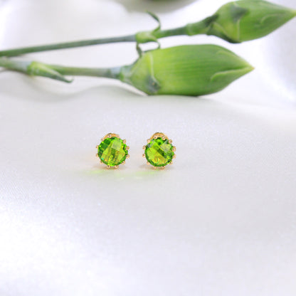 14K Yellow Gold Green CZ Earrings