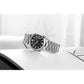  Citizen Tsuyosa NJ0150-56E men’s watch featuring a 40mm stainless steel case, black dial with silver-tone markers, and a sleek bracelet—front view.