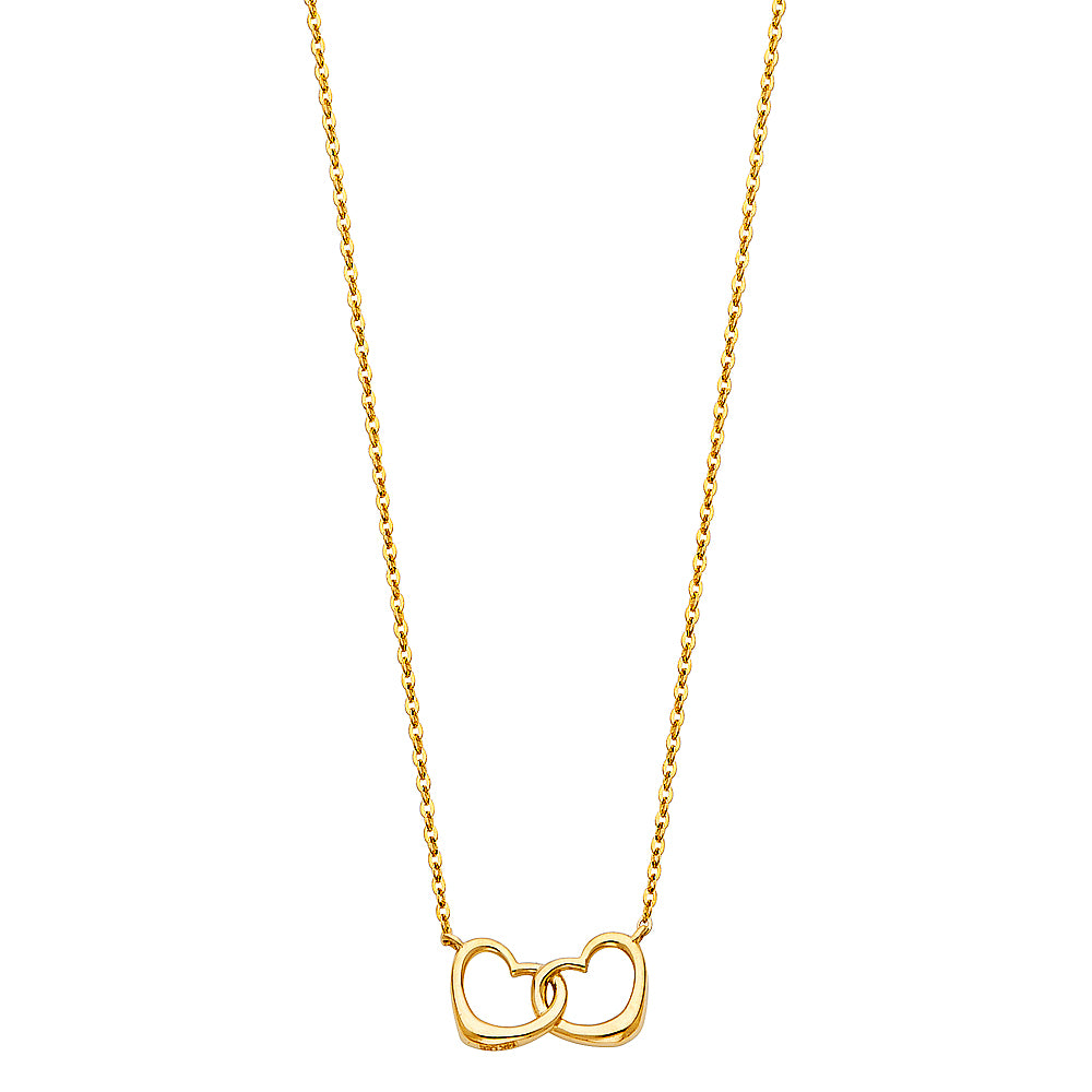 14K Yellow Gold Interlocking Double Hearts Necklace 18in