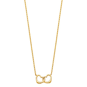 14K Yellow Gold Interlocking Double Hearts Necklace 18in