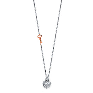 14K White Gold 2T Heart Key Necklace