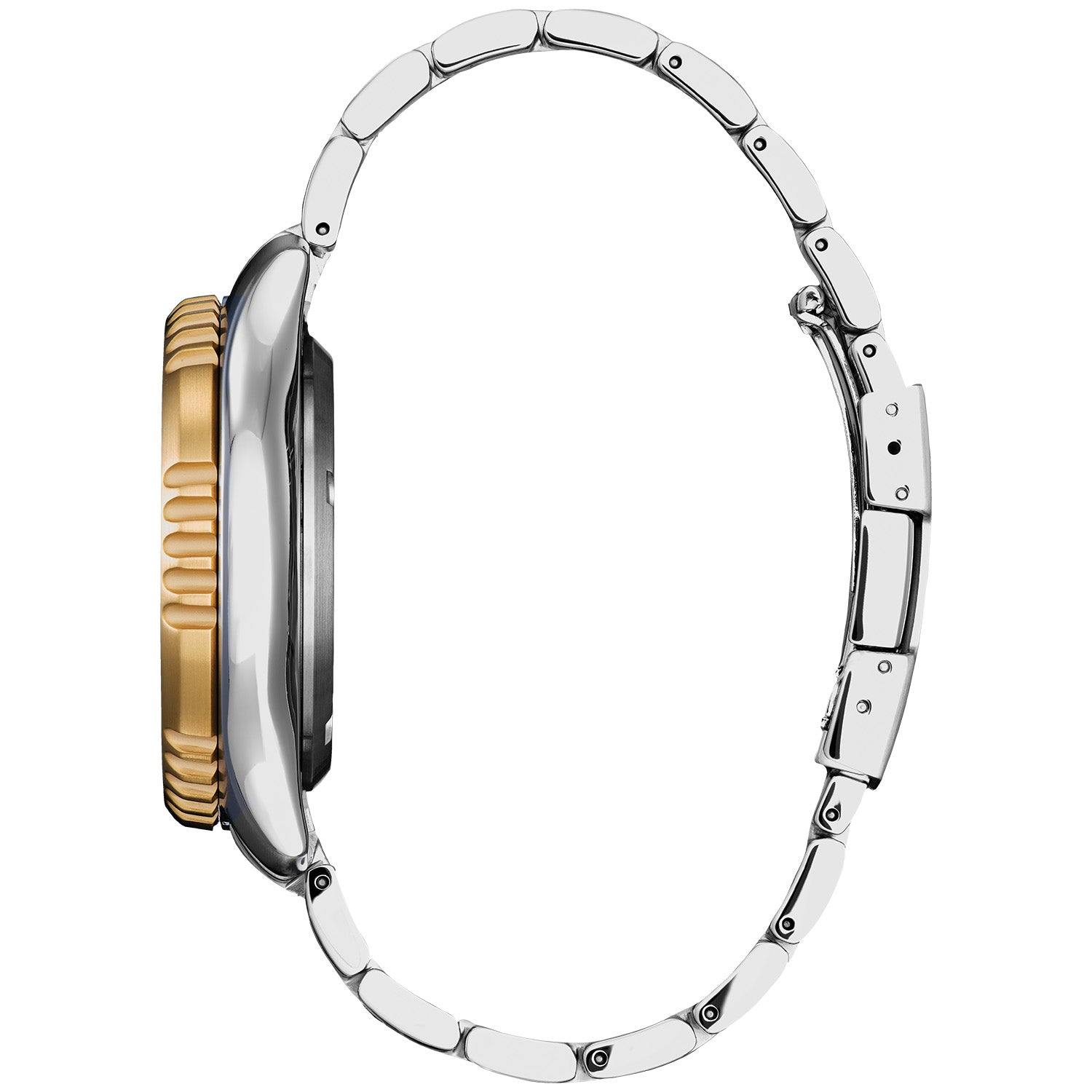 Side profile of the Citizen NY0154-51L showcasing the screw-down crown and case thickness.