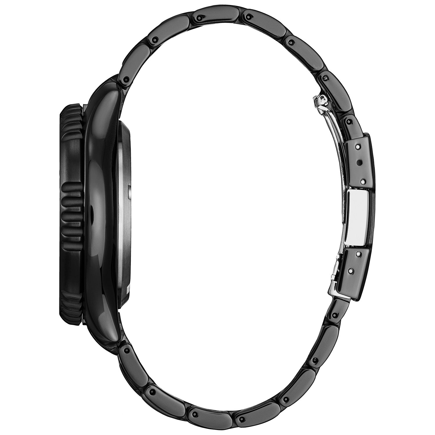 Side profile of the Citizen NY0155-58X showcasing the screw-down crown and case thickness.