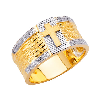 14K Two-Tone Gold Cross Our Father Ring