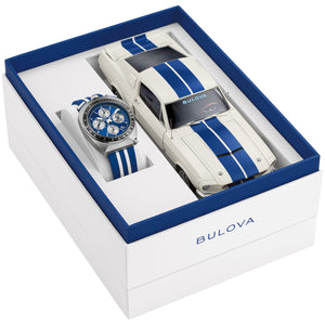 Bulova 98B452 limited edition Shelby Racer packaging with a 1:24 die-cast Shelby GT500 model.