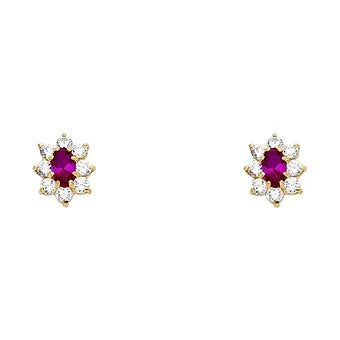 14K Yellow Gold Red CZ Stud Earrings w/Screw