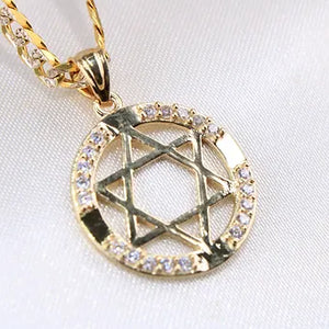 14K Yellow Gold CZ Star Of David Charm