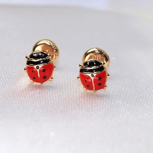 14K Yellow Gold Ladybug Earrings w/Screw