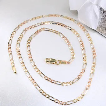 14K Tricolor Gold Figaro Solid Chain 2.5mm 18in