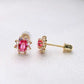 14K Yellow Gold Red CZ Stud Earrings w/Screw