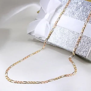 14K Tricolor Gold Figaro Solid Chain 2.5mm 18in