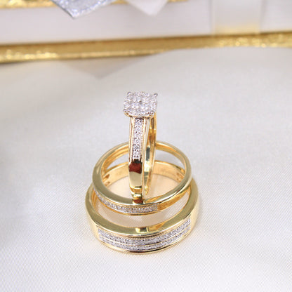 10K Yellow Gold Diamond Wedding Trio Set Rings