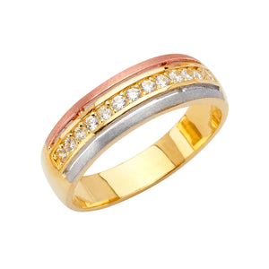 14K Yellow Gold CZ Wedding Trio Set Rings