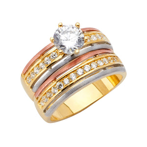 14K Yellow Gold CZ Wedding Trio Set Rings