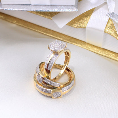 10K Yellow Gold Diamond Wedding Trio Set Rings