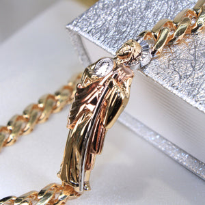 14K Tricolor Gold St Jude 3tone Bracelet 7mm 8.5in